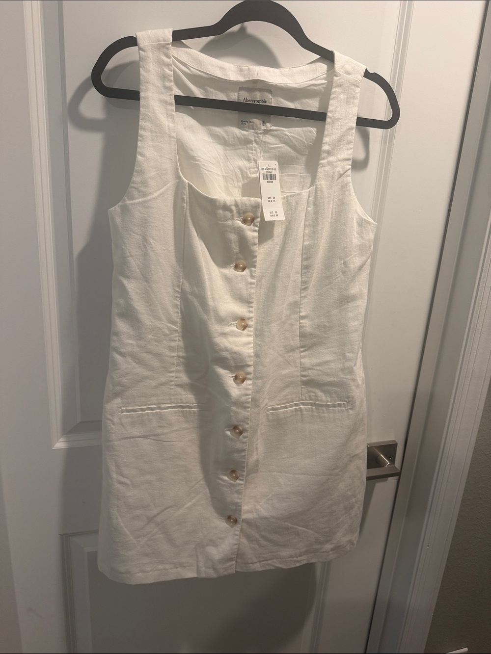Abercrombie & Fitch Cream Sleeveless Linen Button-Front Mini Dress